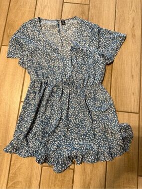 SHEIN Blue Floral V-Neck Romper 0XL